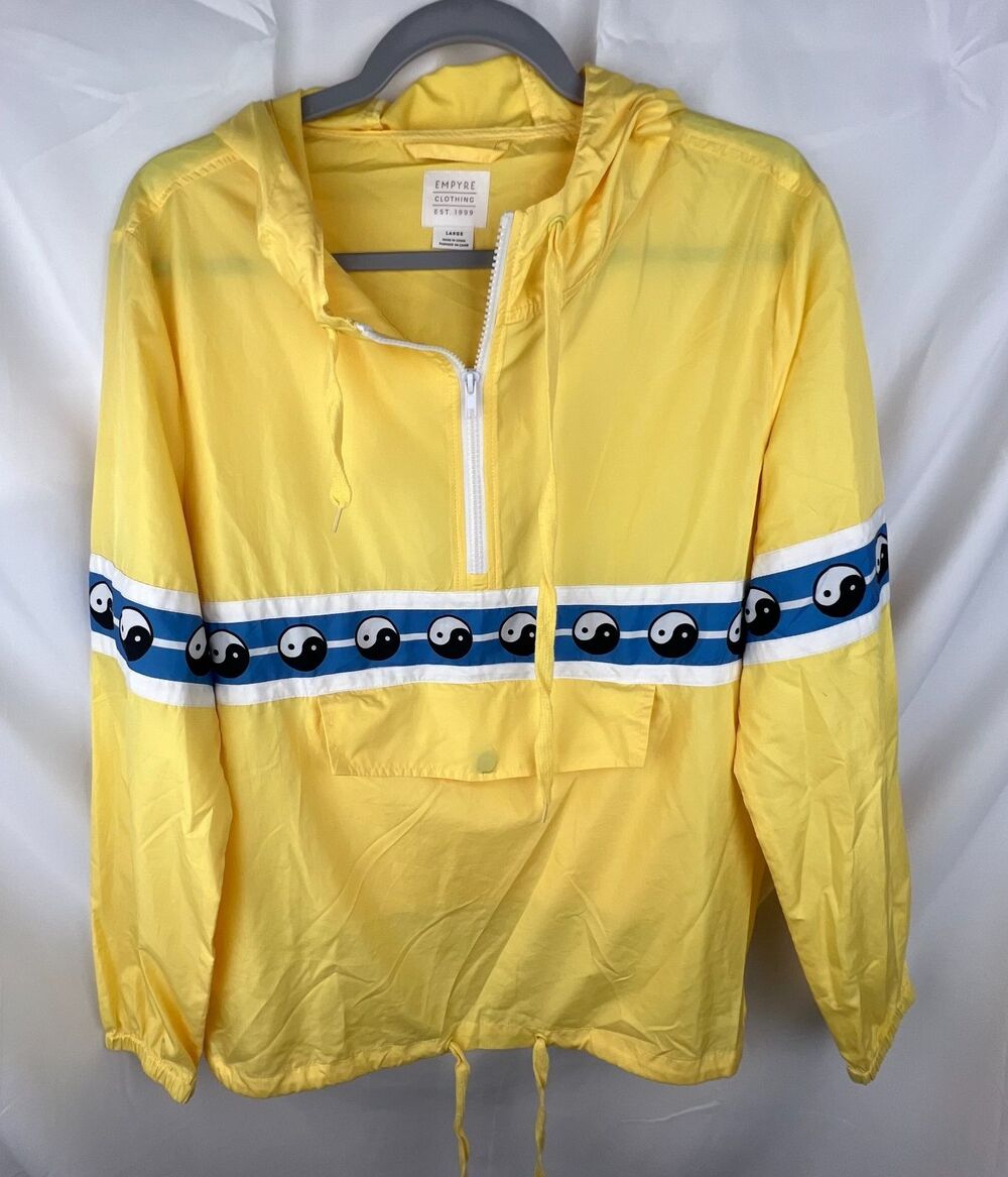 EMPYRE Windbreaker Large Yellow Yin Yang Hooded Anorak Jacket Retro 90s Skater